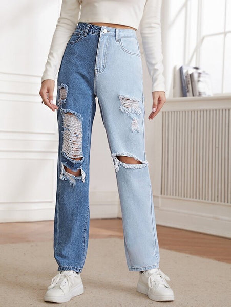 Off Kilter Two Tone Straight Leg Jeans