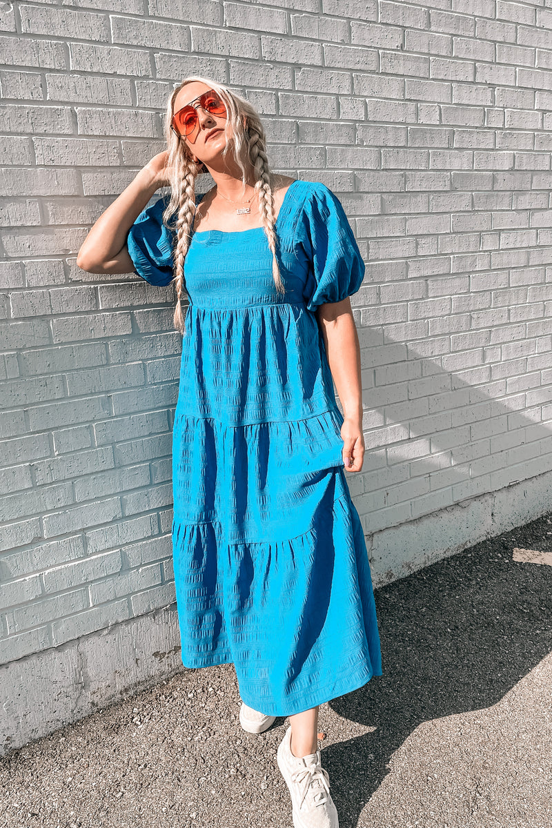 royal blue dress with puff sleeves ASOS EDITION blouson sleeve floral embroidered maxi dress with open ba –  VinNews Recommendations main image 0