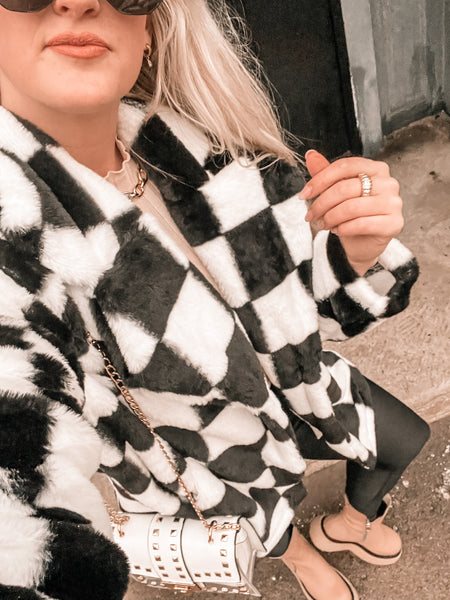 Kinda Obsessed Faux Fur Checkerboard Jacket