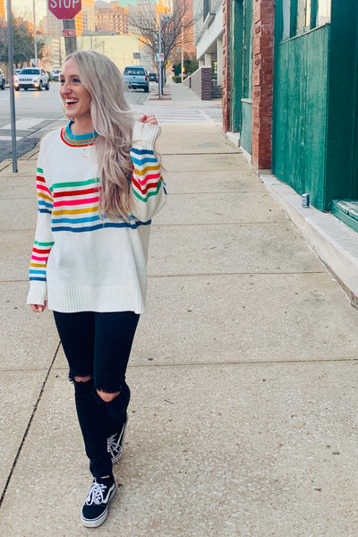 70s rainbow stripe sweater