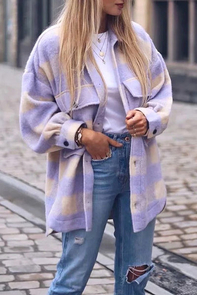 Trend Setter Wool Shacket in Lavender Plaid
