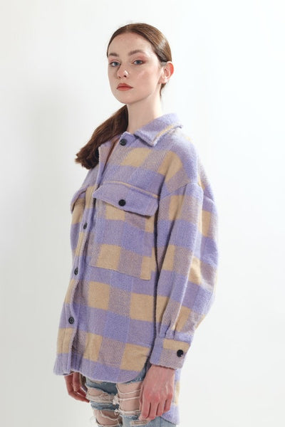 Trend Setter Wool Shacket in Lavender Plaid