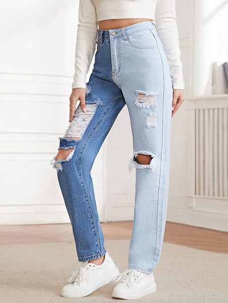 Off Kilter Two Tone Straight Leg Jeans