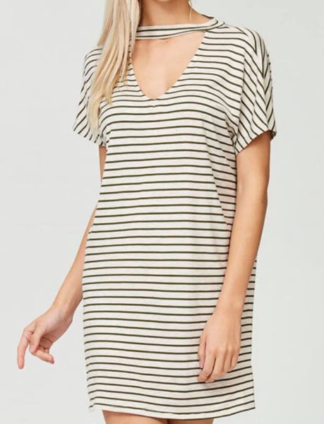 "She Will Be Loved" Olive Stripe Dress