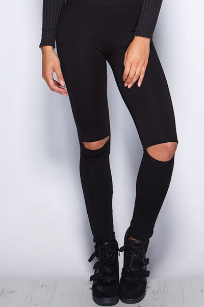 Amazon.com: SOHO GLAM Knee Slit Leggings High Waisted Sexy Knee Stretchy  Pant - Black - S : Clothing, Shoes & Jewelry