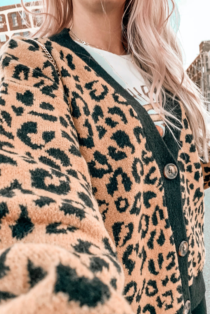 Cable Stitch Women's Oversized Leopard Plaid Cardigan | Cable Knit, Patch Pocket, Cozy Fall Sweater
