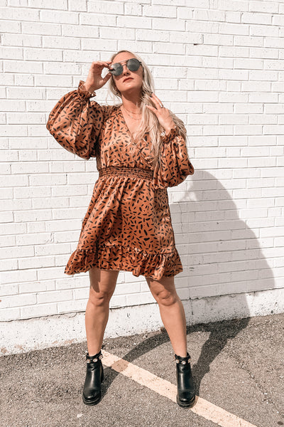 brunch mini dress Let's Brunch Printed Satin Mini Dress