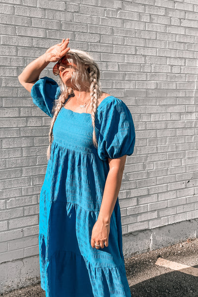 Live That Fantasy Puff Sleeve Dress in Royal Blue