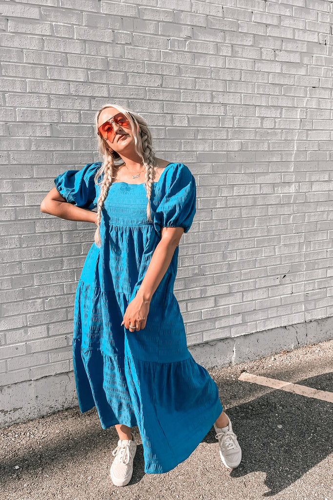 Live That Fantasy Puff Sleeve Dress in Royal Blue – Denim & Street