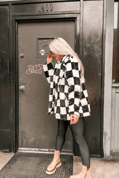 Kinda Obsessed Faux Fur Checkerboard Jacket