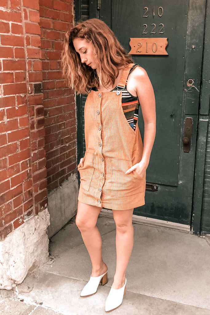 light brown overall dress Corduroy Teddy Overall Dress Brown / S