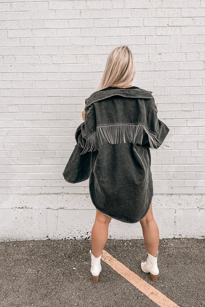Legend Rhinestone Denim Shacket in Vintage Black – Denim & Street