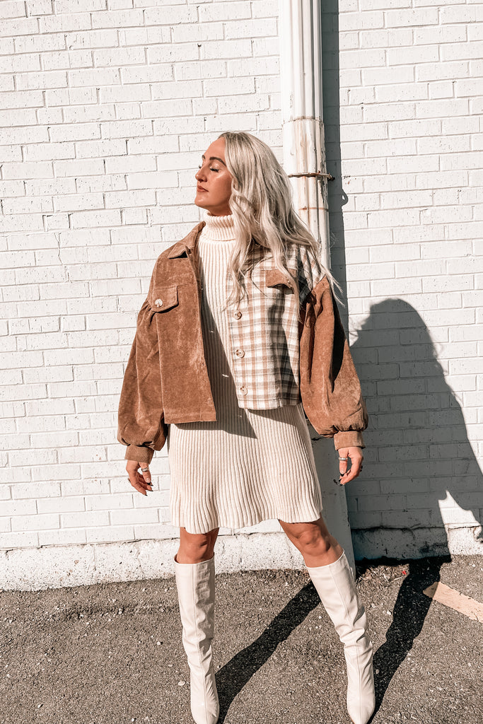 Brigitte Turtleneck Sweater Dress in Apricot Cream Denim & Street Brigitte Turtleneck Sweater Dress in Apricot Cream Denim & Street
