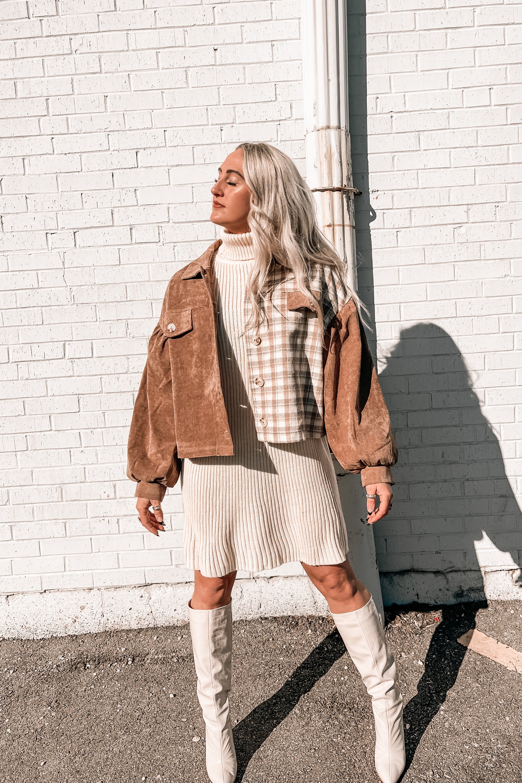 Brigitte Turtleneck Sweater Dress in Apricot Cream – Denim & Street